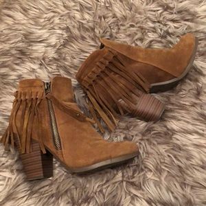 Brown Suede Booties with Fringe